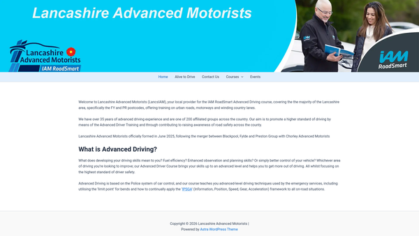 Screenshot of the Lancashire Advanced Motorists website