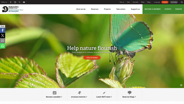 Screenshot of the Radnorshire Wildlife Trust Limited website