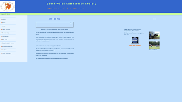Screenshot of the South Wales Shire Horse Society website