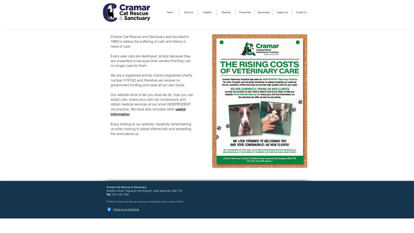 Screenshot of the Cramar Cat Rescue website