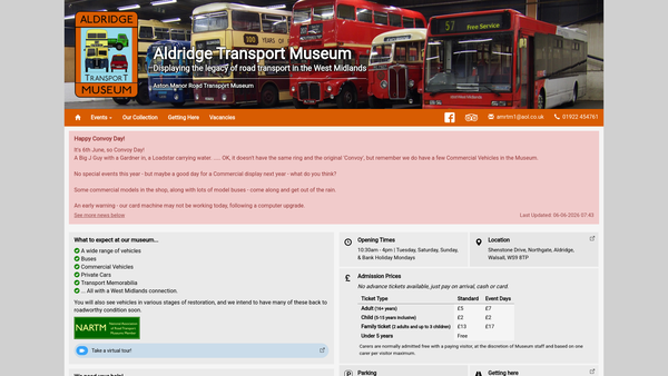Screenshot of the Aston Manor Road Transport Museum Limited website