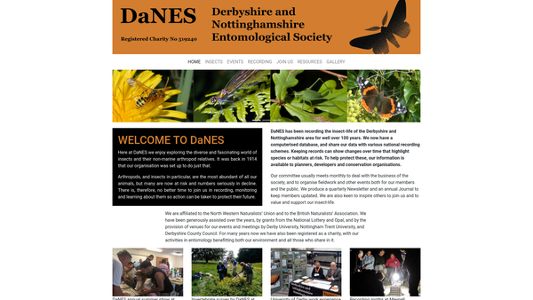 Screenshot of the The Derbyshire And Nottinghamshire Entomological Society website