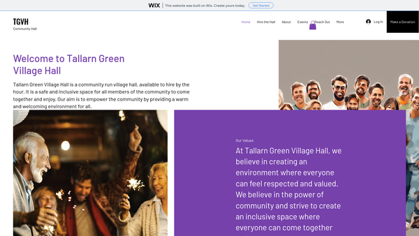Screenshot of the Tallarn Green Village Hall website