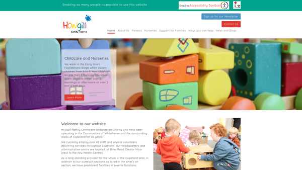 Screenshot of the Howgill Family Centre website