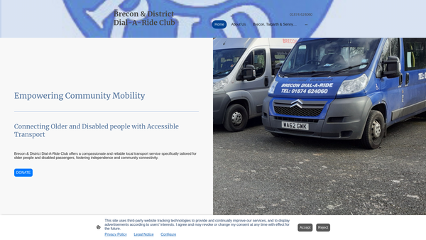 Screenshot of the Brecon & District Dial-A-Ride Club website