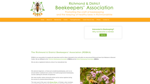 Screenshot of the Richmond And District Beekeepers Association website