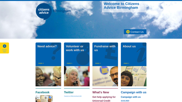 Screenshot of the Birmingham Citizens Advice Bureau Service Ltd website