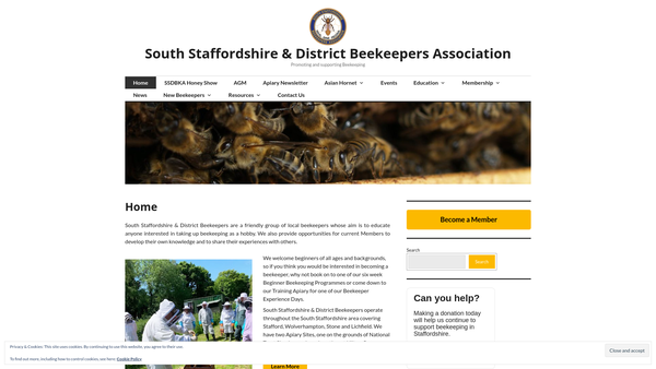 Screenshot of the South Staffordshire And District Beekeepers Association website