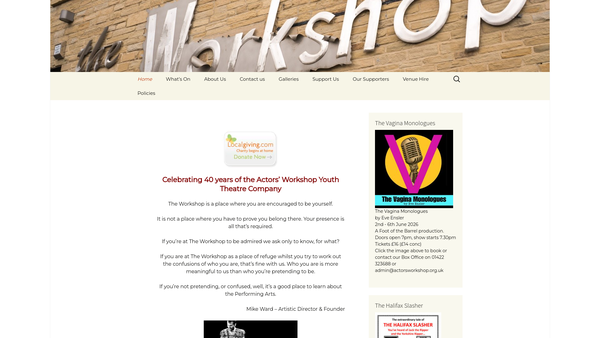 Screenshot of the Actors Workshop Youth Theatre Company website
