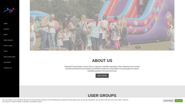 Screenshot of the Perdiswell Young Peoples Leisure Club website