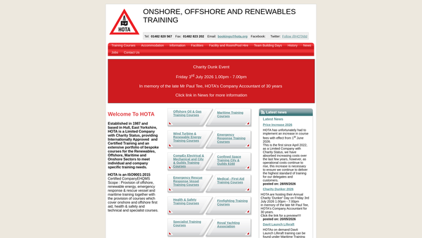 Screenshot of the Humberside Offshore Training Association website