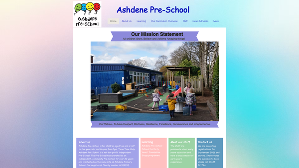 Screenshot of the Ashdene Independent Pre-School website