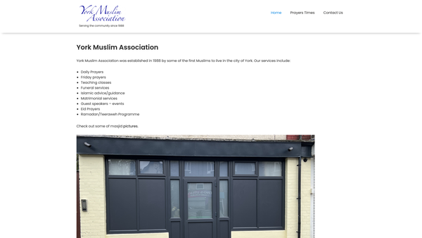 Screenshot of the York Muslim Association website