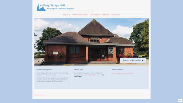 Screenshot of the Astbury Village Hall website