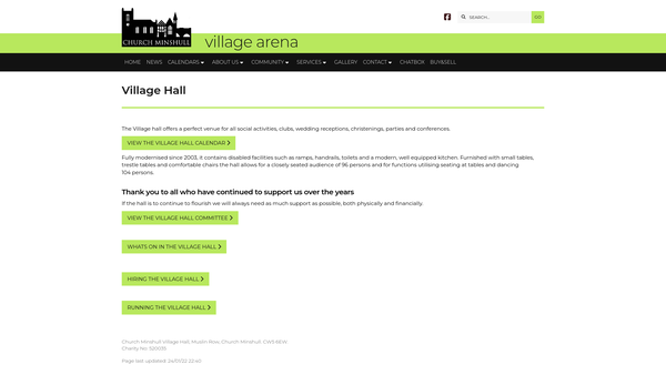 Screenshot of the Church Minshull Village Hall website