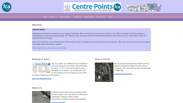 Screenshot of the Frodsham Community Association website