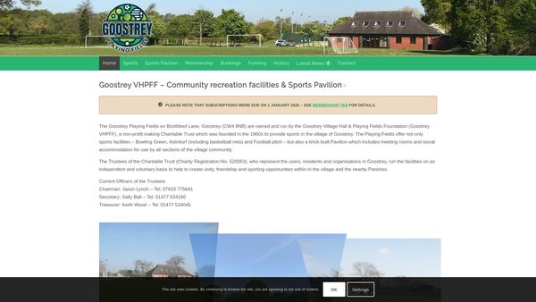 Screenshot of the The Goostrey Village Hall And Playing Field website