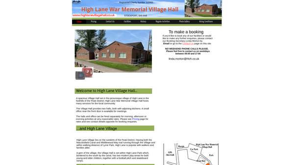 Screenshot of the The High Lane War Memorial Village Hall website