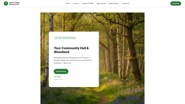Screenshot of the Hooton Village Hall website