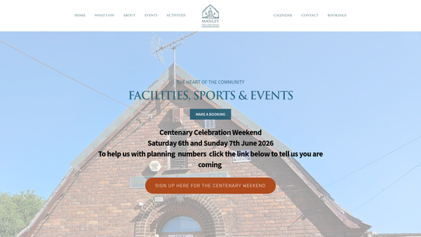 Screenshot of the The Manley Village Hall website