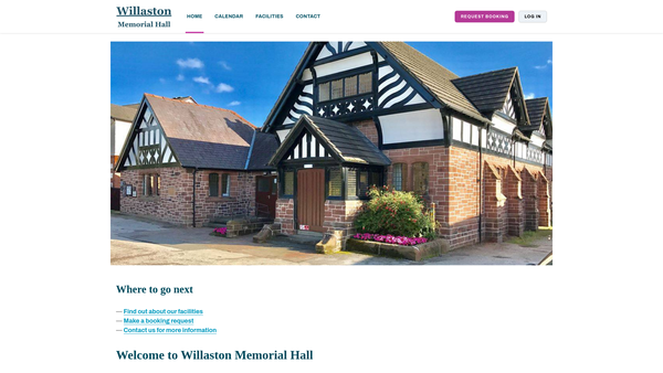 Screenshot of the Willaston Memorial Hall website