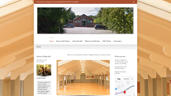 Screenshot of the Newton Village Hall website
