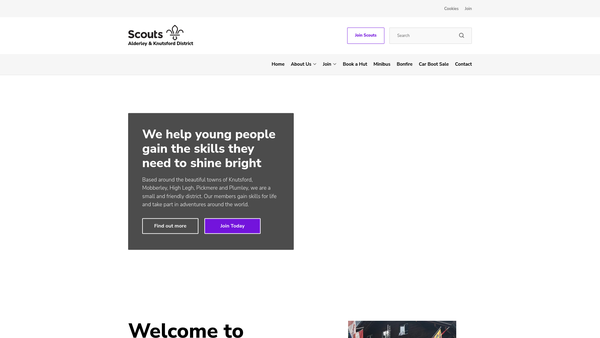 Screenshot of the Alderley And Knutsford District Scout Council website