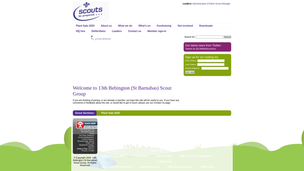 Screenshot of the 13th Bebington (St.barnabas) Scout Group website