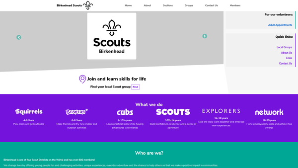 Screenshot of the Birkenhead District Scout Council website