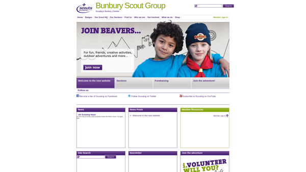 Screenshot of the 25th South West Cheshire Boy Scout Group website