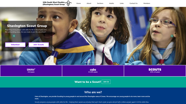Screenshot of the 12th South West Cheshire Scouts website