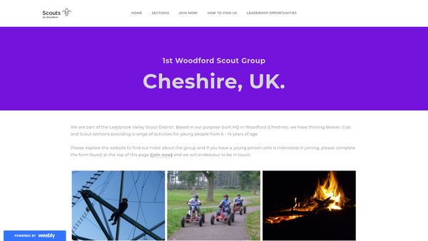 Screenshot of the Woodford (Cheshire) Scouts website
