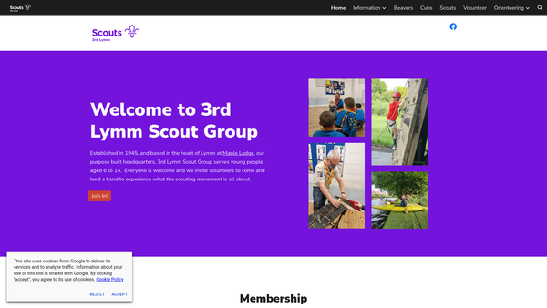 Screenshot of the 3rd Lymm(17th Warrington) Scout Group website