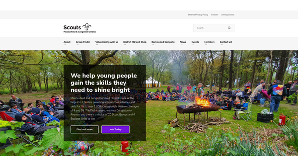 Screenshot of the Macclesfield And Congleton District Scout Council website