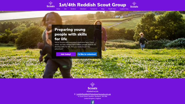 Screenshot of the 1st/4th Reddish Scout Group website