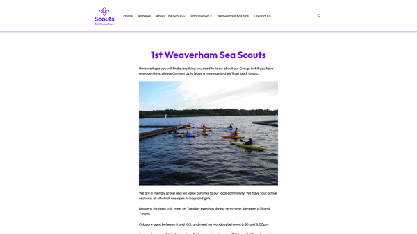 Screenshot of the 1st Weaverham Sea Scout Group website