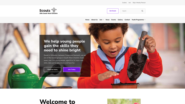 Screenshot of the 26th South West Cheshire Scout Group website