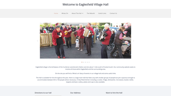 Screenshot of the Village Hall website