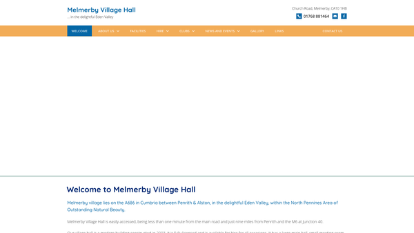 Screenshot of the Melmerby Village Hall website
