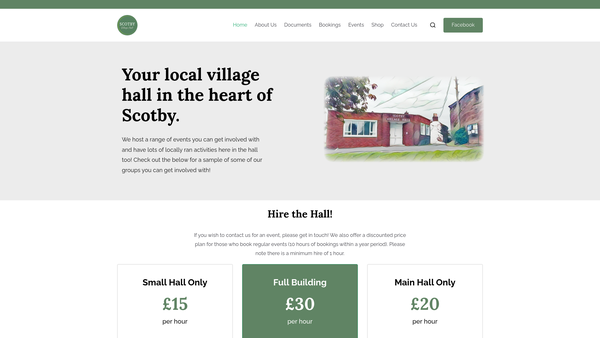 Screenshot of the The Scotby Village Hall website