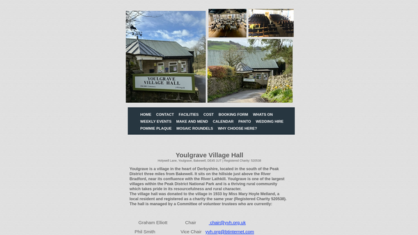 Screenshot of the Youlgrave Village Hall website