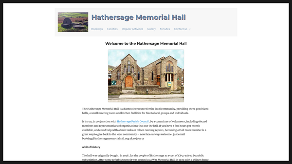 Screenshot of the The Hathersage Memorial Hall website