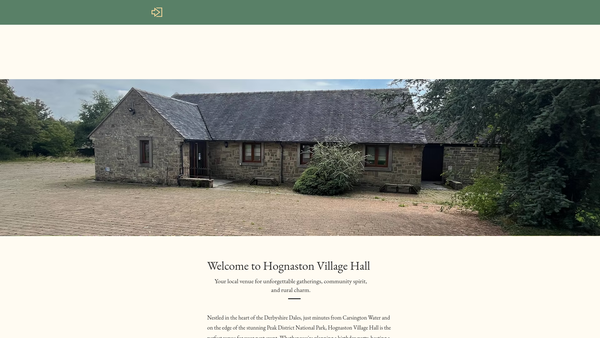 Screenshot of the Hognaston Village Hall website