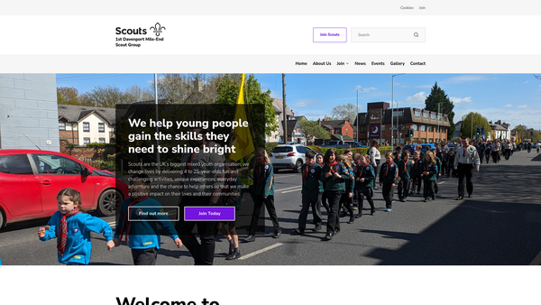 Screenshot of the 1st Davenport-Mile End Scout Group website