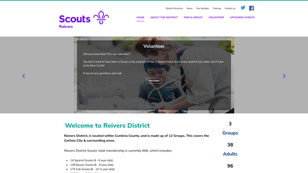 Screenshot of the Reivers District Scout Council website