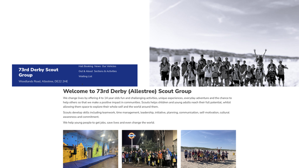 Screenshot of the 73rd Derby (Allestree) Scout Group website