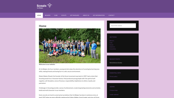 Screenshot of the 1st Belper Scout Group website