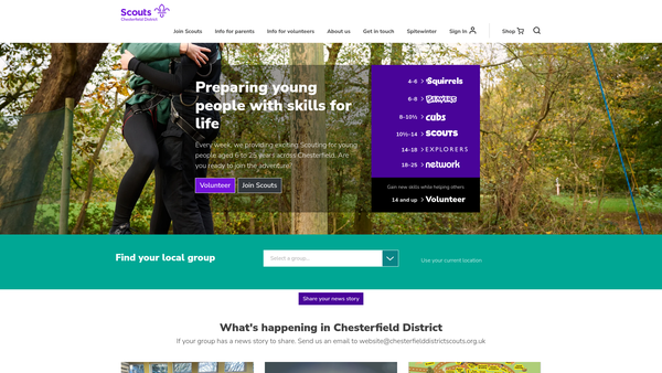 Screenshot of the Chesterfield District Scout Council website