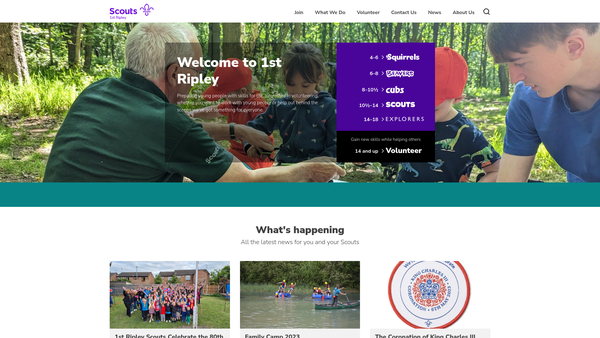 Screenshot of the The 1st Ripley Group Boy Scouts website