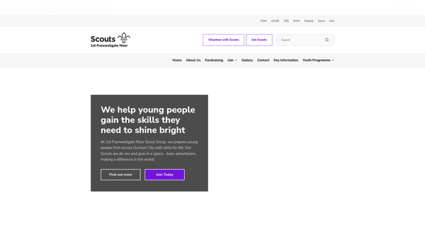 Screenshot of the 1st Framwellgate Moor Scout Group website